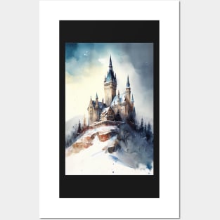 Castle On A Snowy Hill Posters and Art